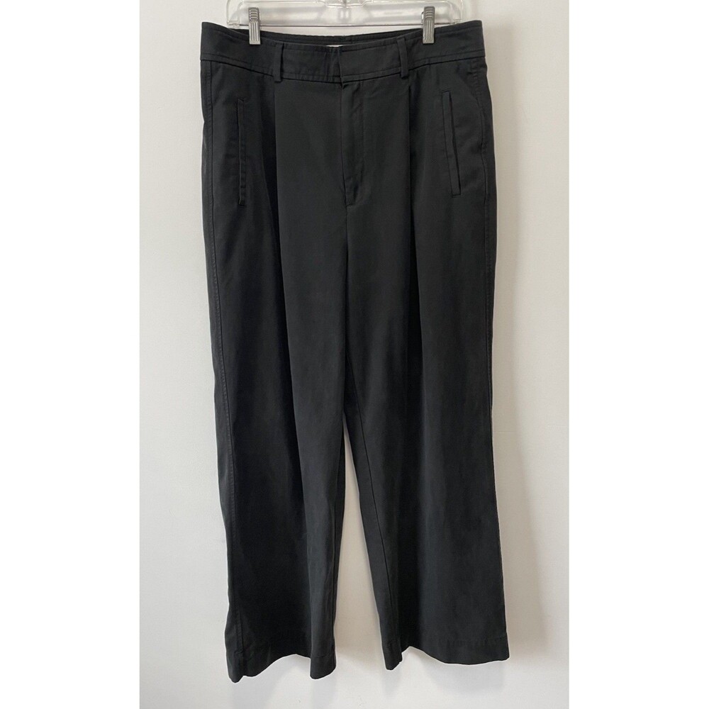 Everlane Way High Wide Leg Pleated Pants Womens 14 Short Black TENCEL Cotton